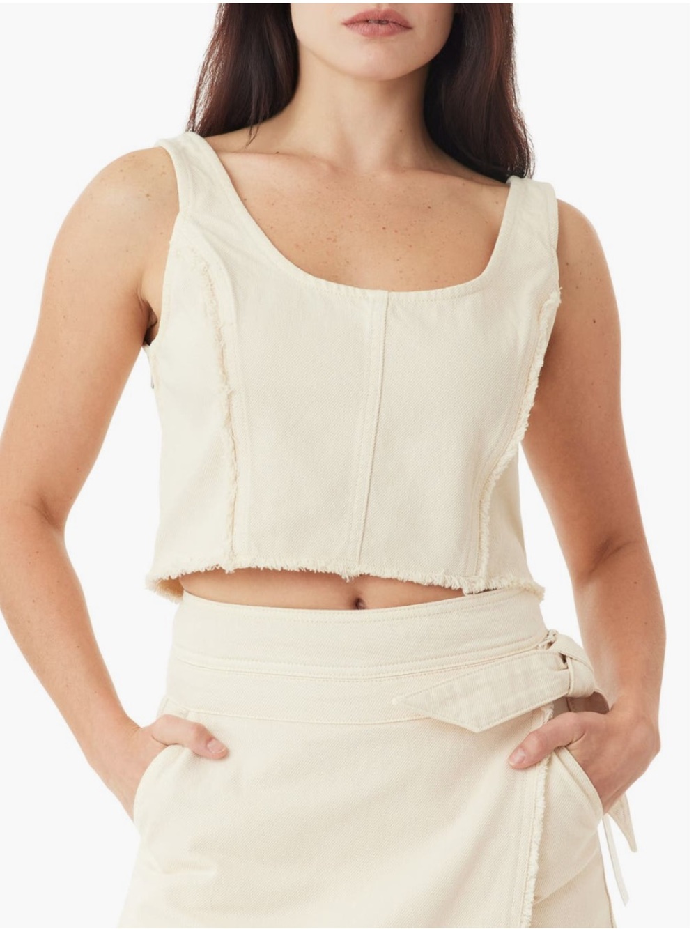 Habitual Fray Crop Denim Tank Color: Ecru